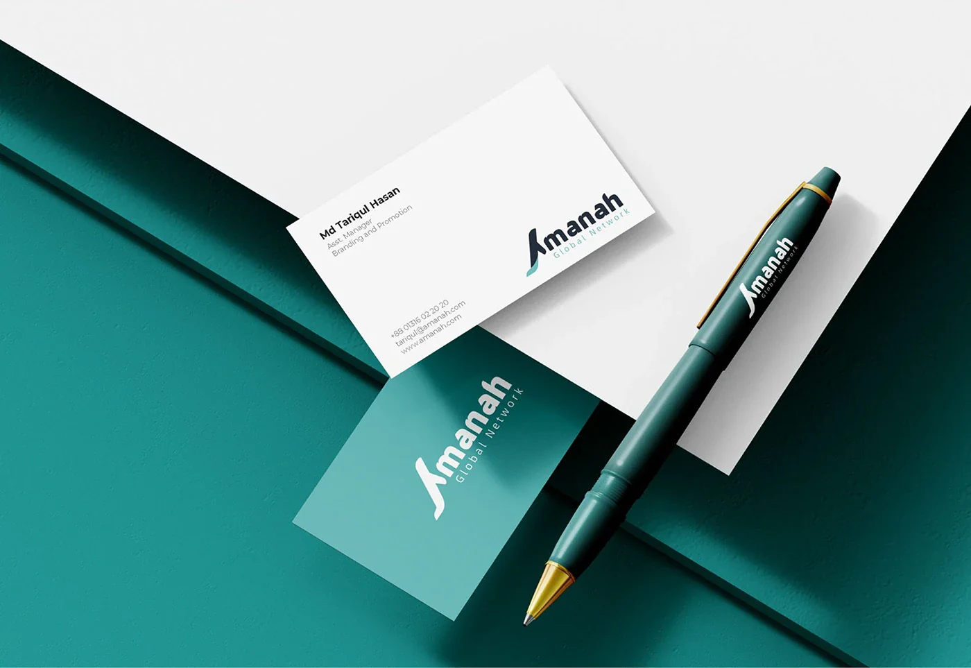 Amanah Global Network green business card with logo